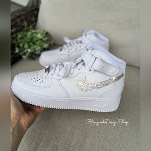 Swarovski Nike Air Force 1 07 Mid White Sneakers Womens Shoes made with Crystals